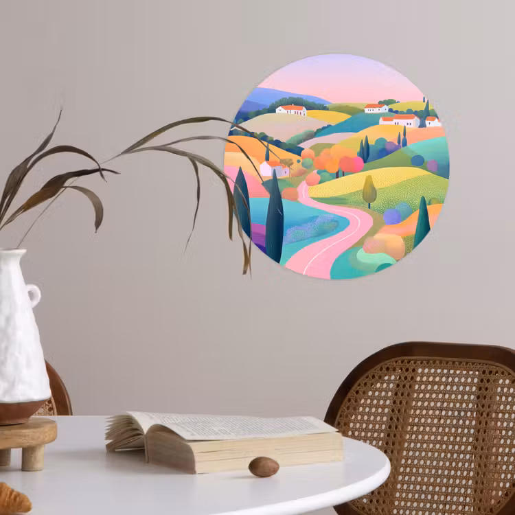 Behangcirkel - Landschap - Paars - Pastel - Huizen — 4