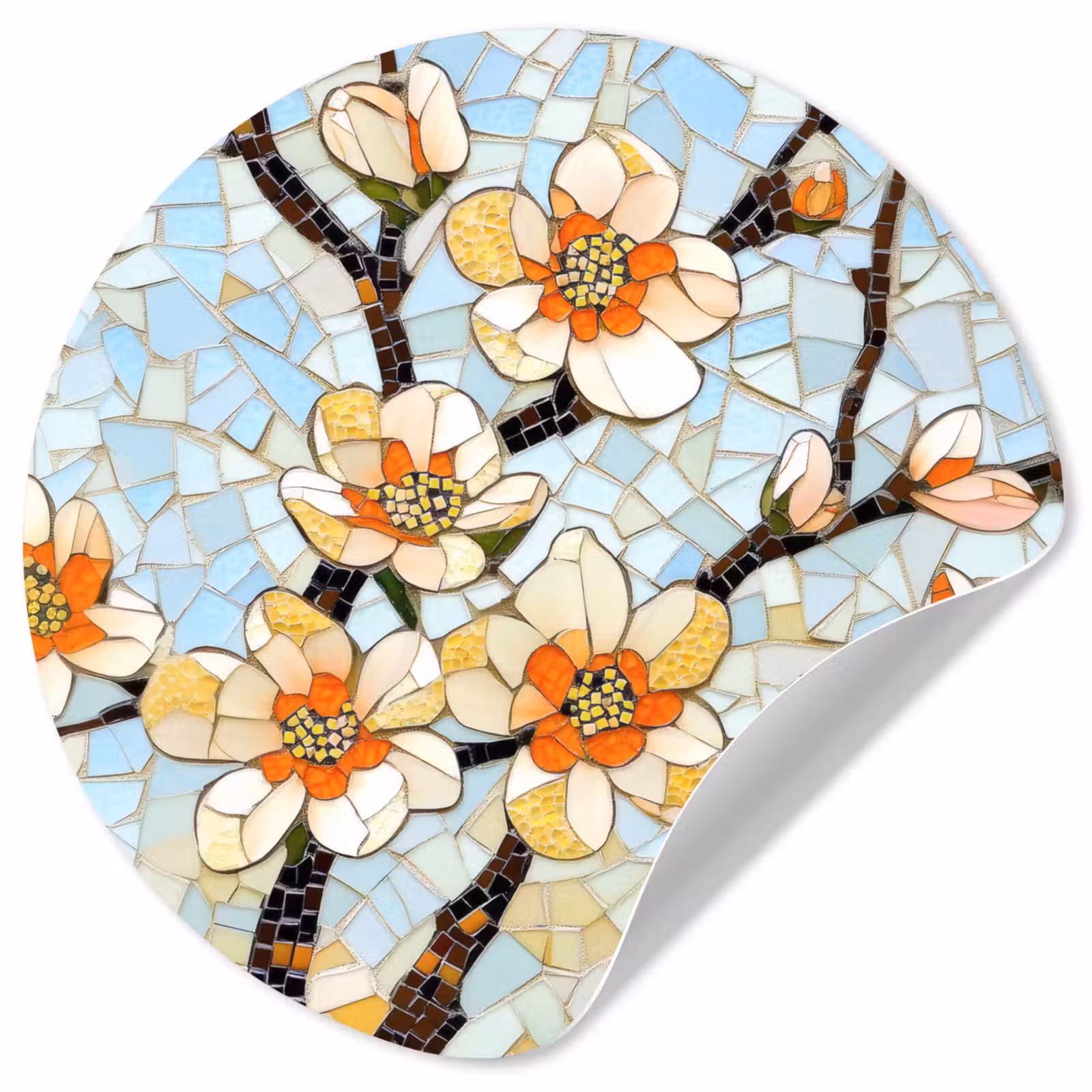 Behangcirkel - Bloesems - Wit - Mozaïek - Tak — 1