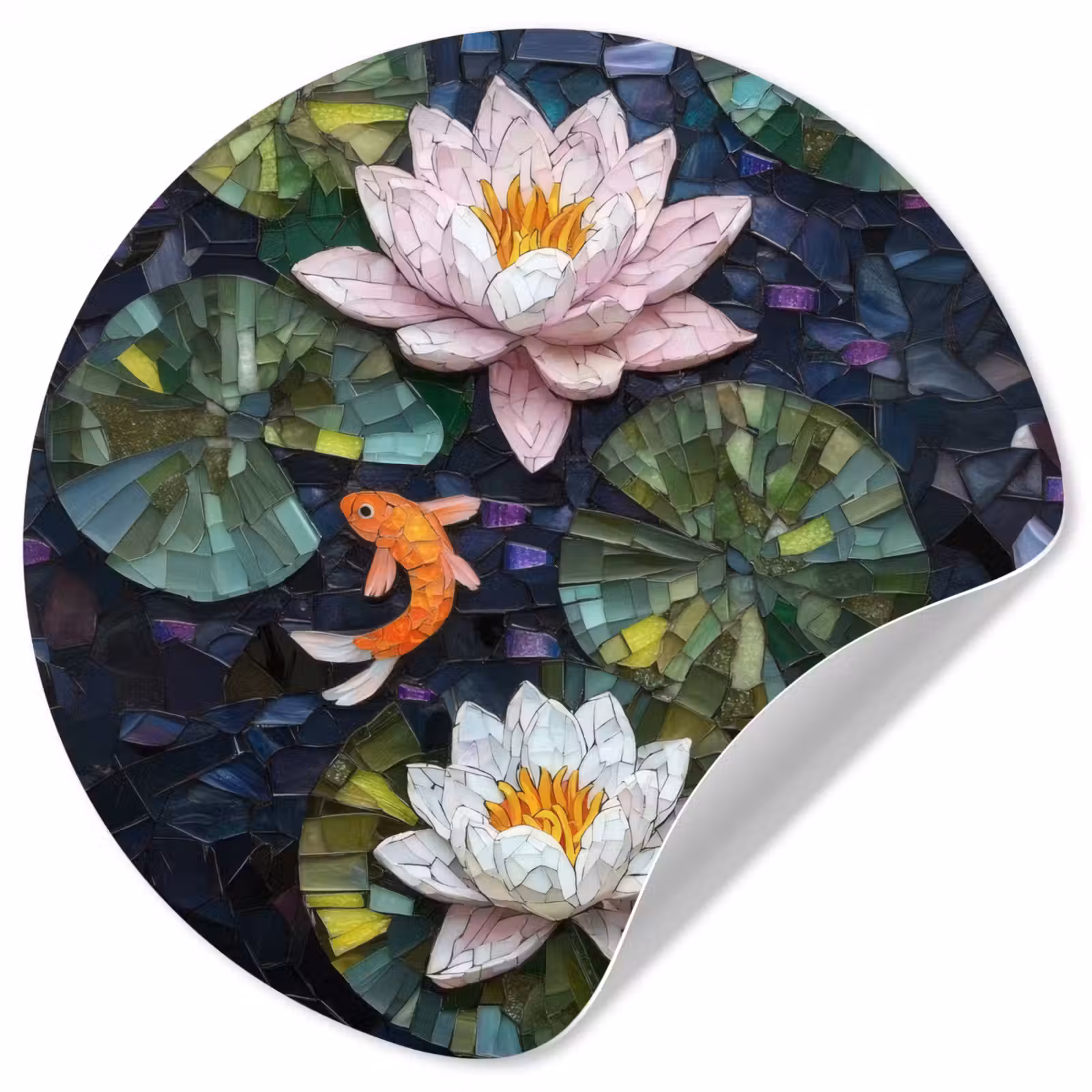 Behangcirkel - Glasstukjes - Leliebladeren - Vis - Oranje — 1