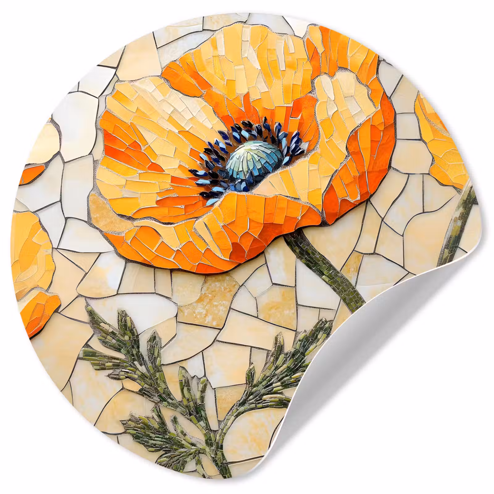 Behangcirkel - Klaprozen - Oranje - Mozaïek - Bladeren — 1