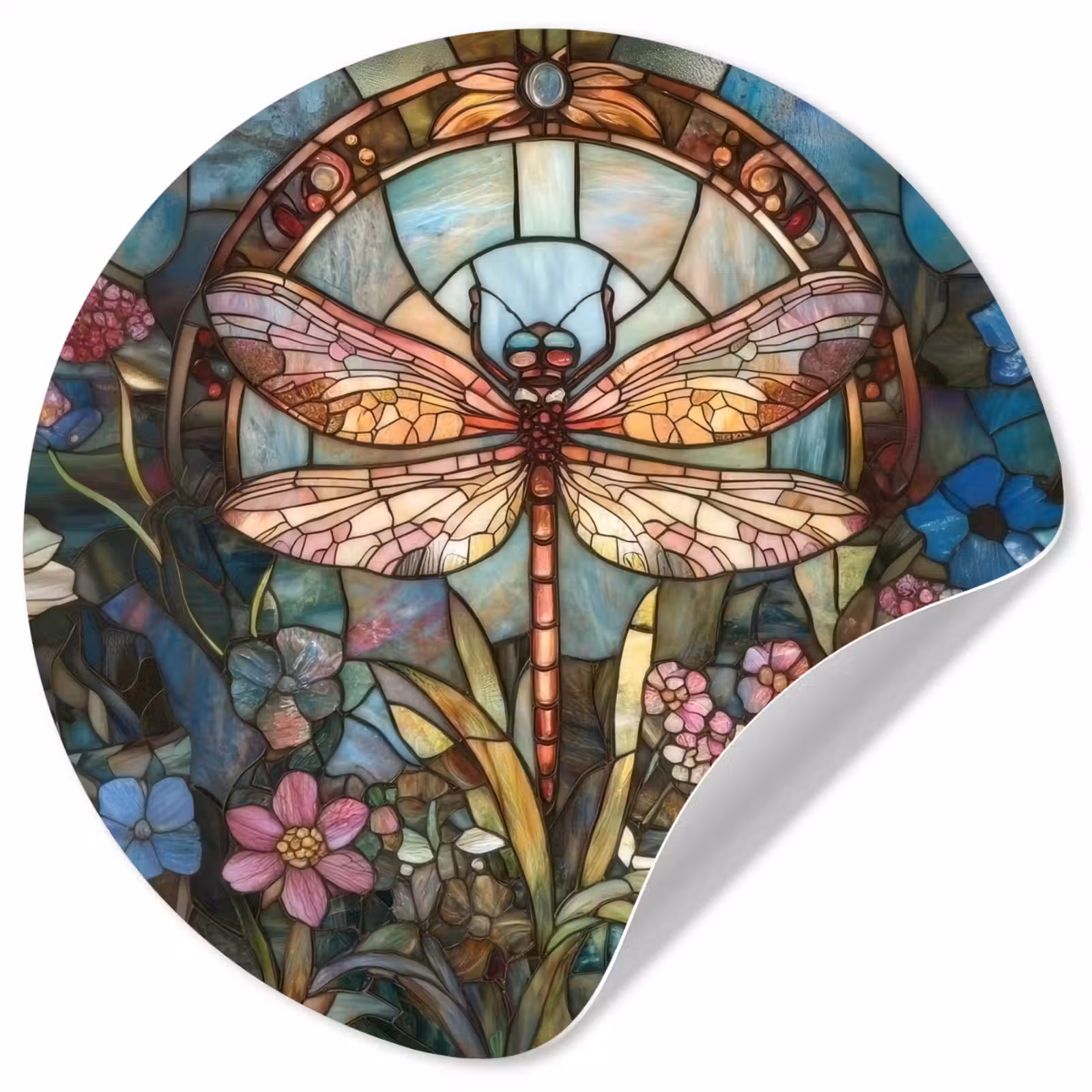 Behangcirkel - Libelle - Mozaïek - Bloemen - Kleurrijk — 1