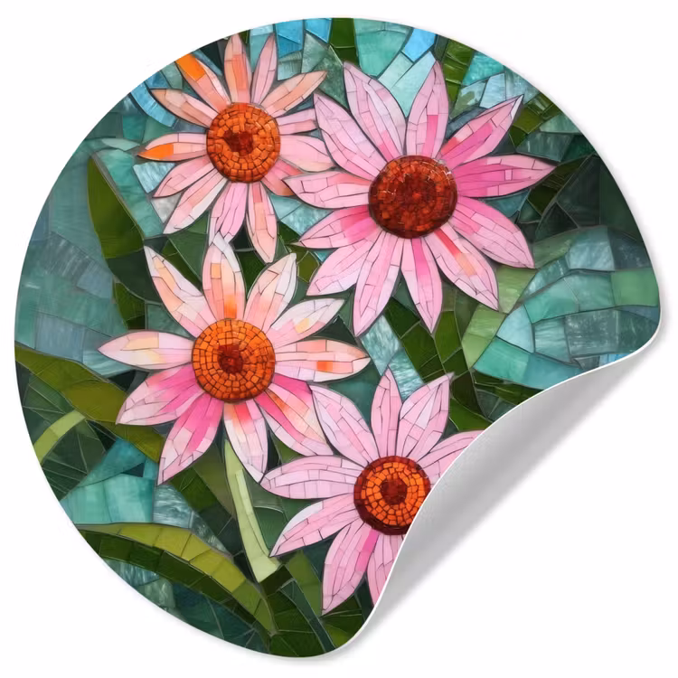 Behangcirkel - Bloemen - Roze - Glasmozaïek — 1