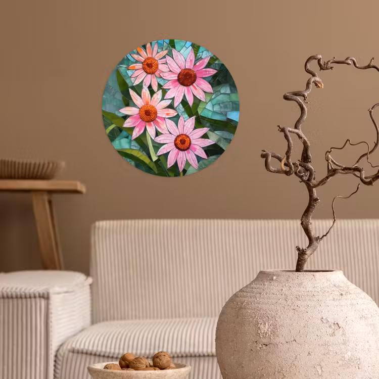 Behangcirkel - Bloemen - Roze - Glasmozaïek — 2