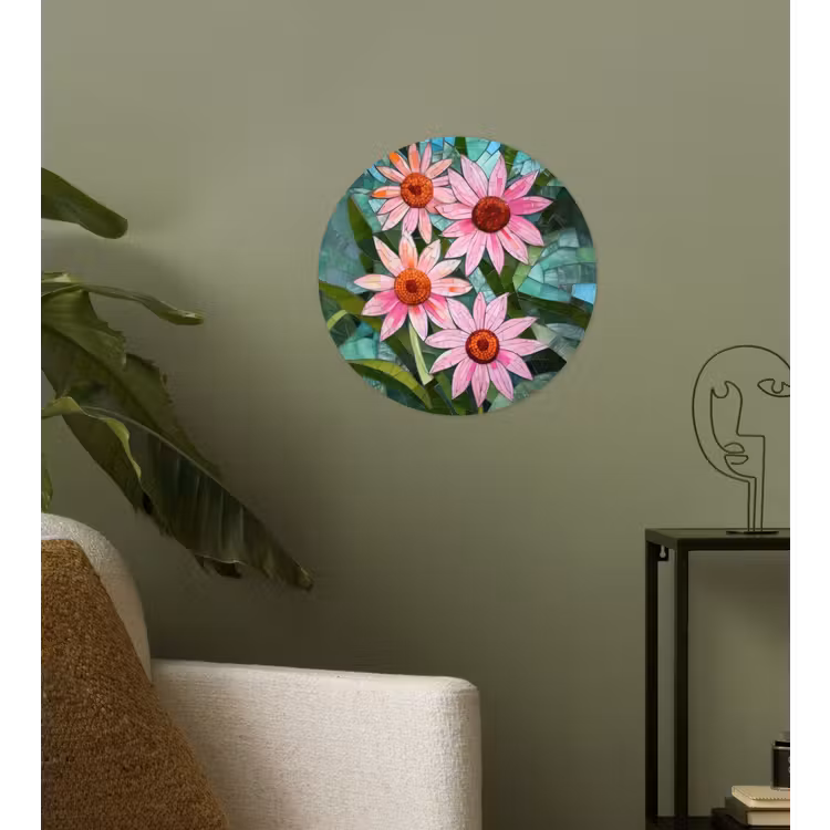 Behangcirkel - Bloemen - Roze - Glasmozaïek — 3