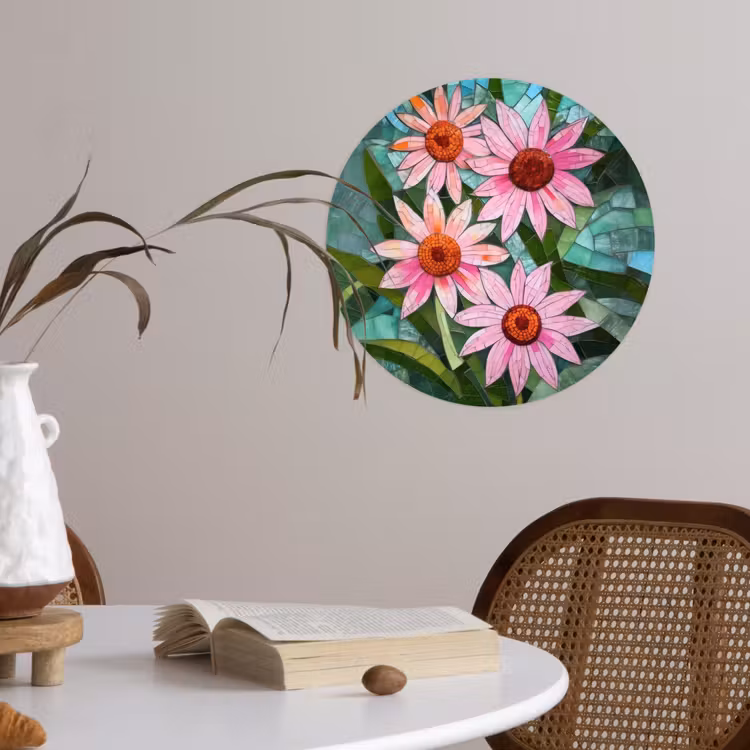 Behangcirkel - Bloemen - Roze - Glasmozaïek — 4