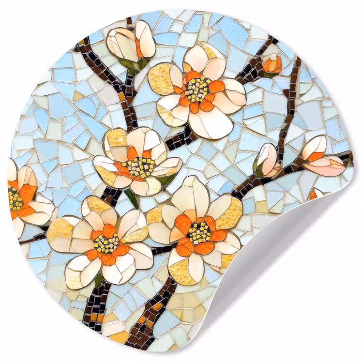 Behangcirkel - Bloesems - Wit - Mozaïek - Tak — 1