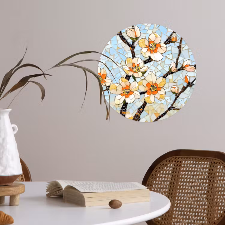 Behangcirkel - Bloesems - Wit - Mozaïek - Tak — 4