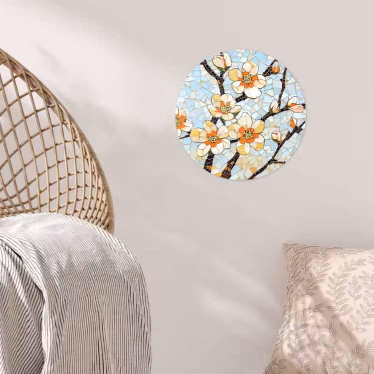 Behangcirkel - Bloesems - Wit - Mozaïek - Tak — 5