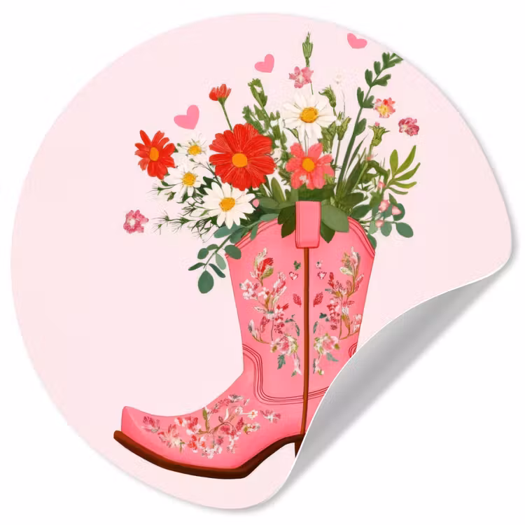 Behangcirkel - Cowboylaarzen - Roze - Boeket - Bloemen — 1