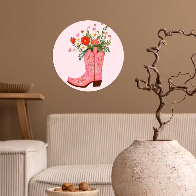 Behangcirkel - Cowboylaarzen - Roze - Boeket - Bloemen — 2