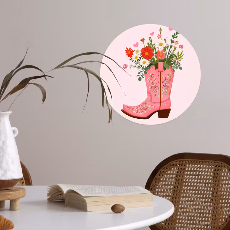 Behangcirkel - Cowboylaarzen - Roze - Boeket - Bloemen — 4