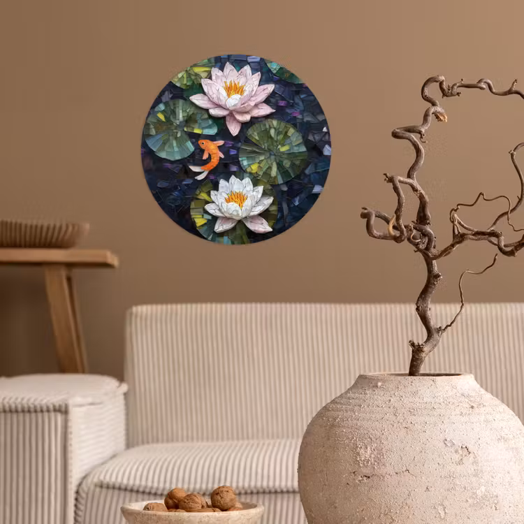 Behangcirkel - Glasstukjes - Leliebladeren - Vis - Oranje — 2