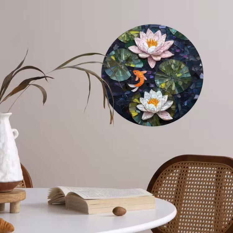 Behangcirkel - Glasstukjes - Leliebladeren - Vis - Oranje — 4