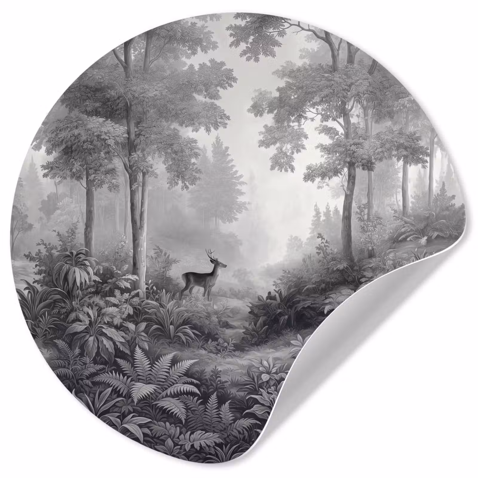 Behangcirkel - Bos - Hert - Zwart - Wit — 1