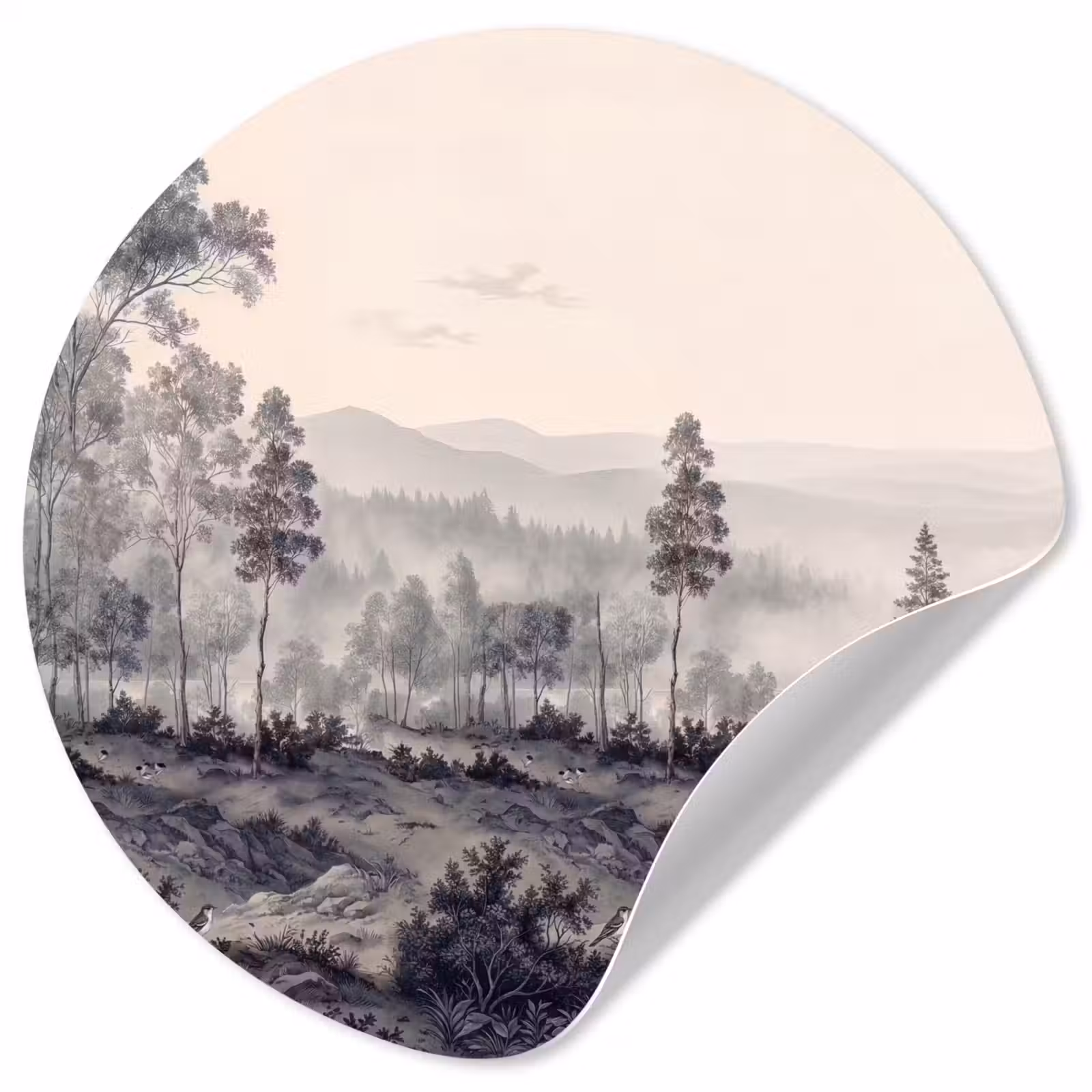 Behangcirkel - Mistig - Berglandschap - Illustratie — 1