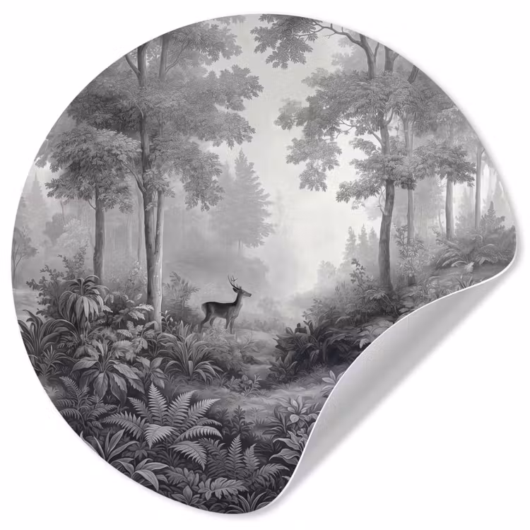 Behangcirkel - Bos - Hert - Zwart - Wit — 1