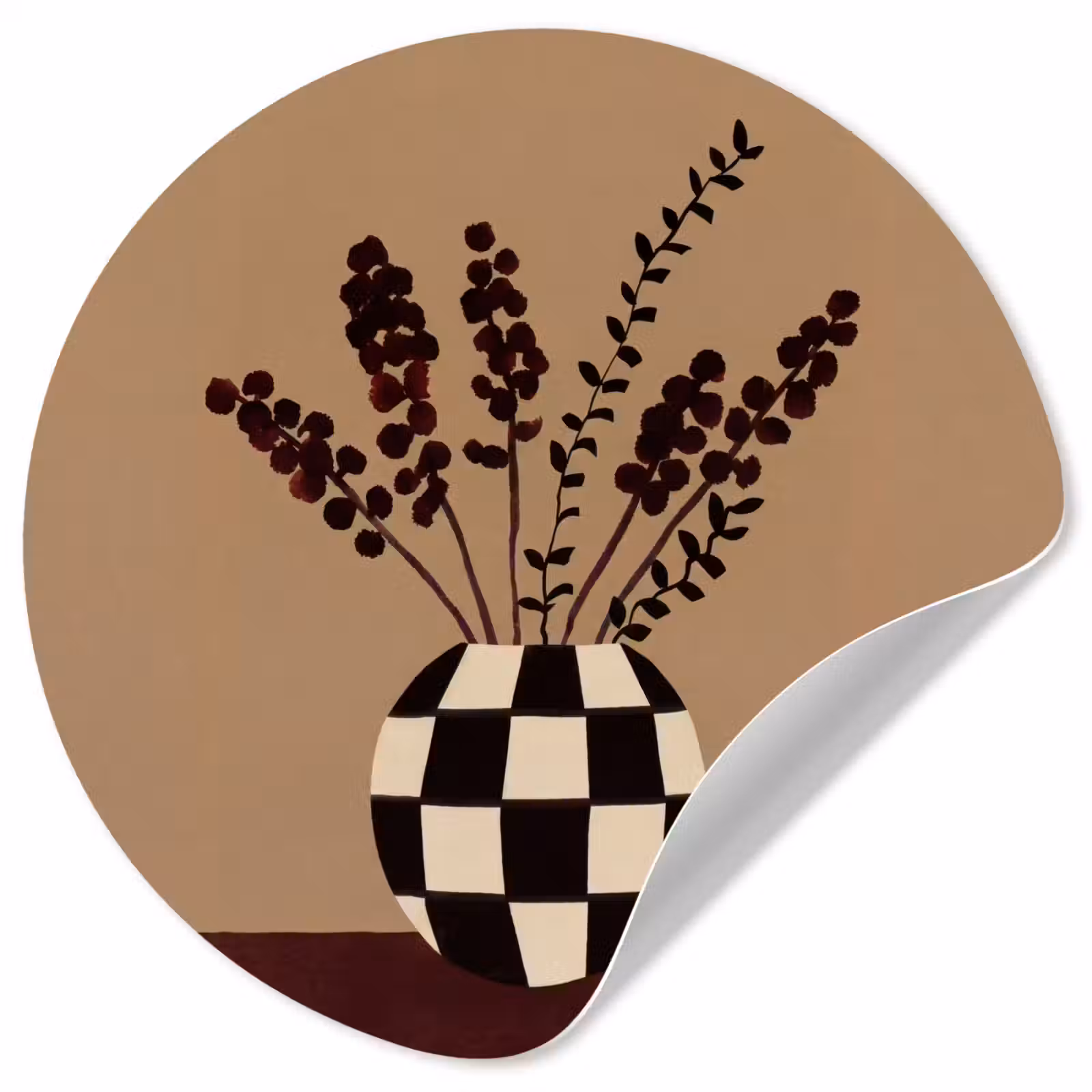 Behangcirkel - Minimalistisch - Vaas - Bloemen - Bruin — 1