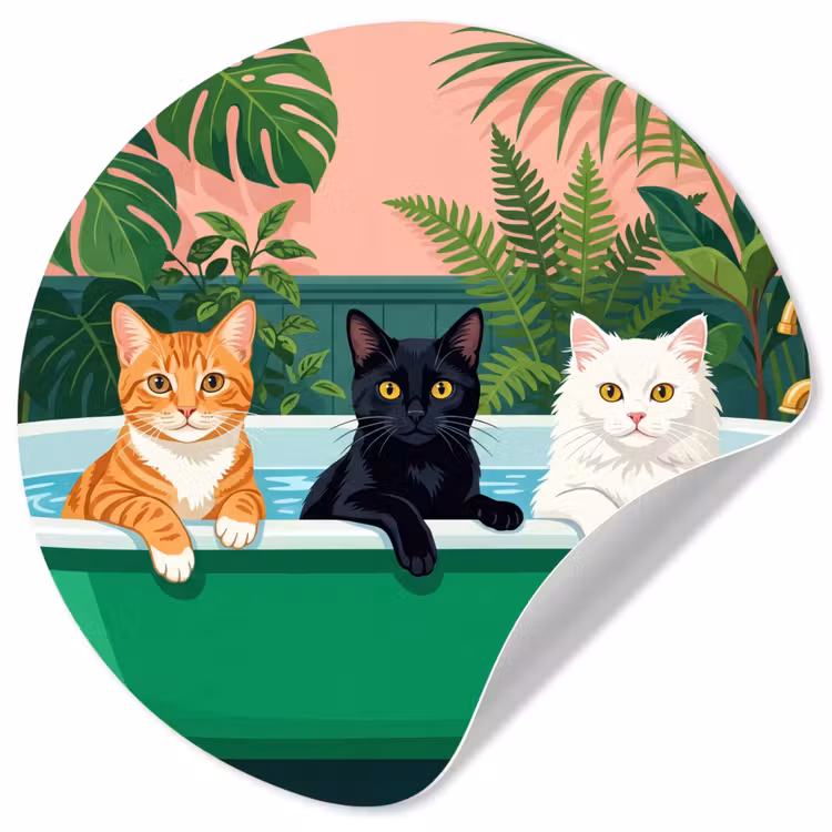 Behangcirkel - Badkamer - Kattenparade - Kleurrijk — 1