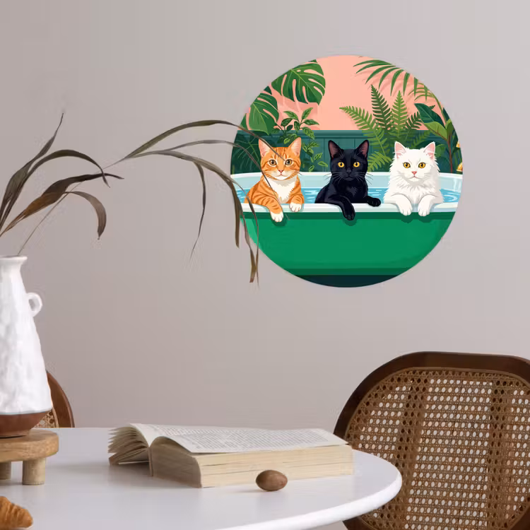 Behangcirkel - Badkamer - Kattenparade - Kleurrijk — 4