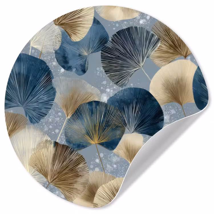 Behangcirkel - Bladeren - Abstract - Goud - Blauw — 1