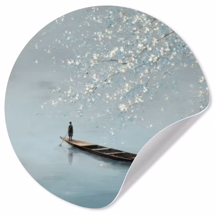 Behangcirkel - Bloesems - Minimalistisch - Wateroppervlak - Boot — 1