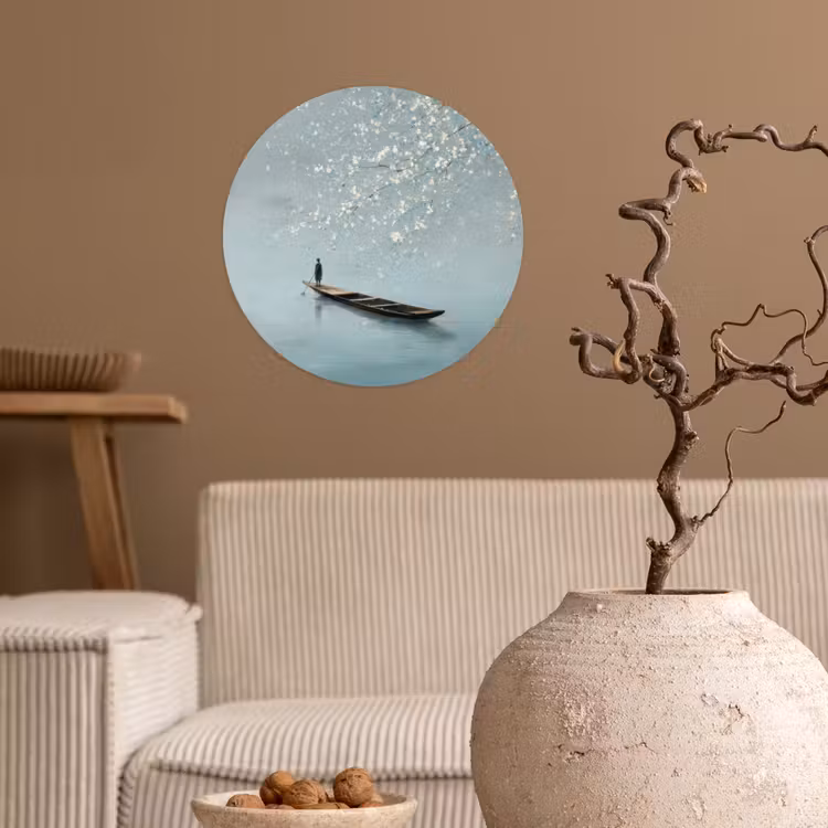 Behangcirkel - Bloesems - Minimalistisch - Wateroppervlak - Boot — 2