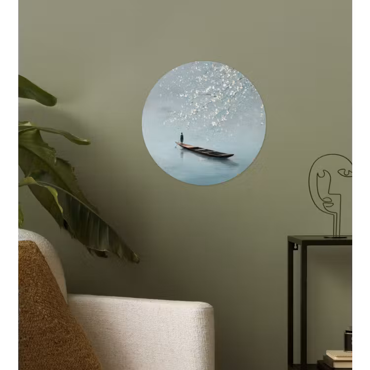 Behangcirkel - Bloesems - Minimalistisch - Wateroppervlak - Boot — 3