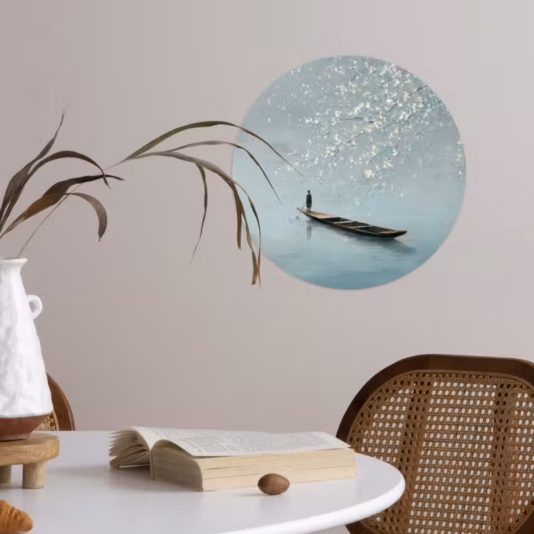 Behangcirkel - Bloesems - Minimalistisch - Wateroppervlak - Boot — 4