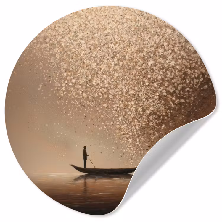 Behangcirkel - Bootje - Blaadjes - Goud - Water — 1