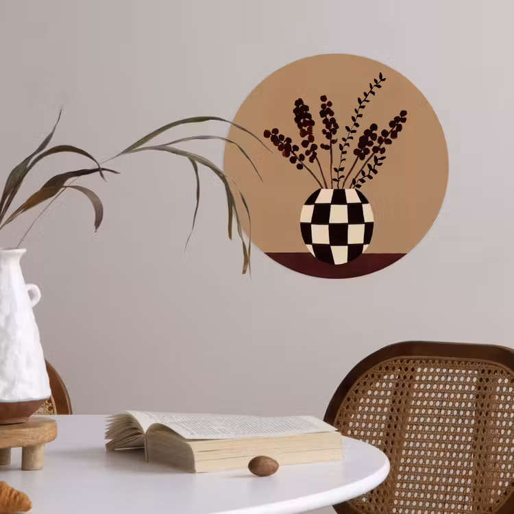 Behangcirkel - Minimalistisch - Vaas - Bloemen - Bruin — 4