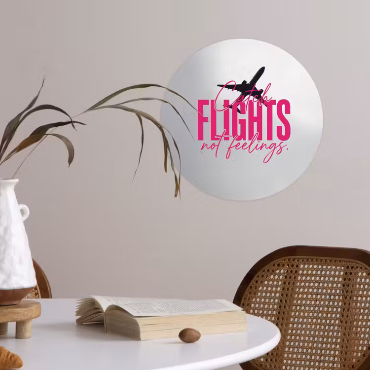Behangcirkel - Catch flights not feelings - Vliegtuig - Roze — 4