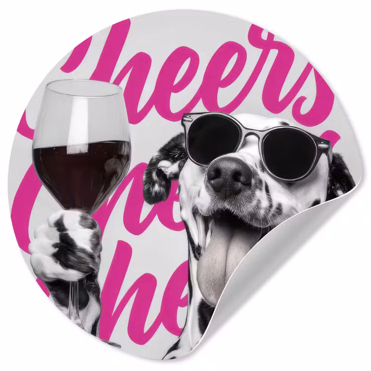 Behangcirkel - Cheers - Hond - Roze - Wijn — 1