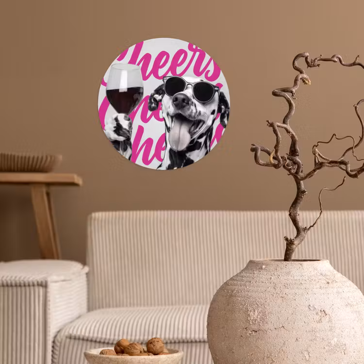 Behangcirkel - Cheers - Hond - Roze - Wijn — 2