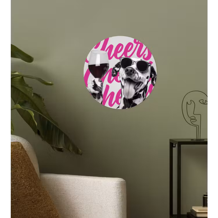 Behangcirkel - Cheers - Hond - Roze - Wijn — 3