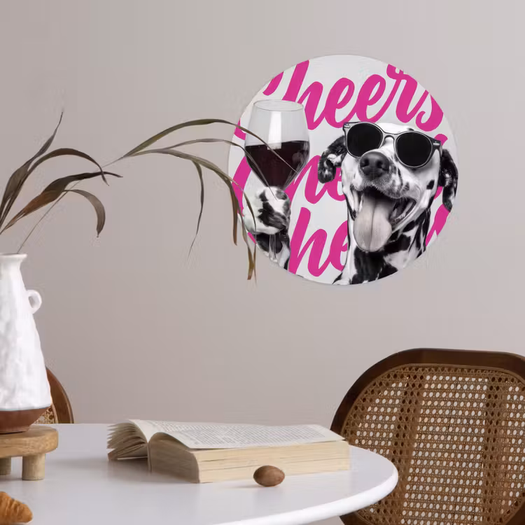 Behangcirkel - Cheers - Hond - Roze - Wijn — 4