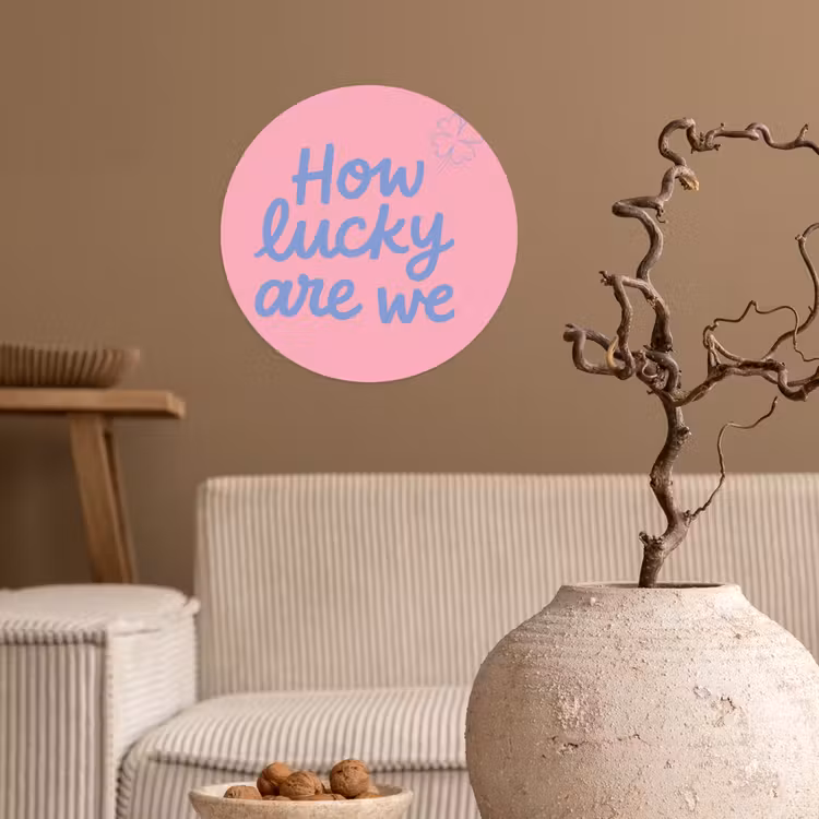 Behangcirkel - How lucky are we - Klavervier - Roze - Blauw — 2
