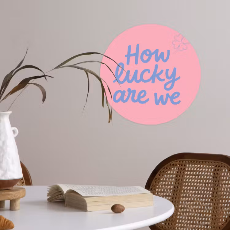 Behangcirkel - How lucky are we - Klavervier - Roze - Blauw — 4