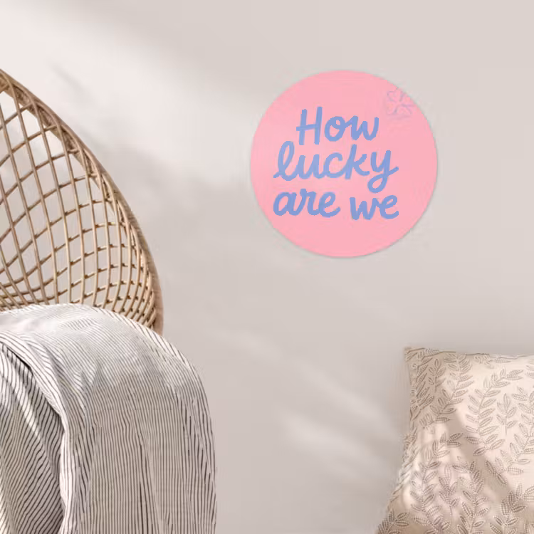 Behangcirkel - How lucky are we - Klavervier - Roze - Blauw — 5