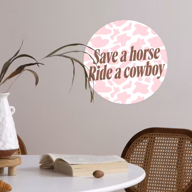Behangcirkel - Koeienprint - Roze - Cowboy - Horse — 4