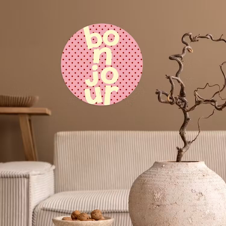 Behangcirkel - Bonjour - Stippen - Roze- Geel — 2