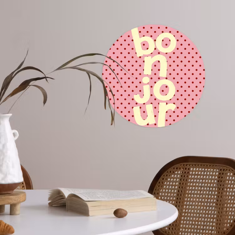 Behangcirkel - Bonjour - Stippen - Roze- Geel — 4