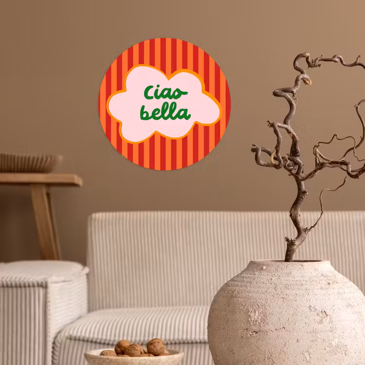 Behangcirkel - Ciao bella - Tekstwolk - Strepen - Oranje — 2