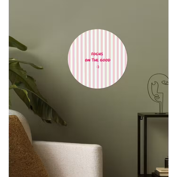Behangcirkel - Focus on the good - Strepen - Roze - Smiley — 3