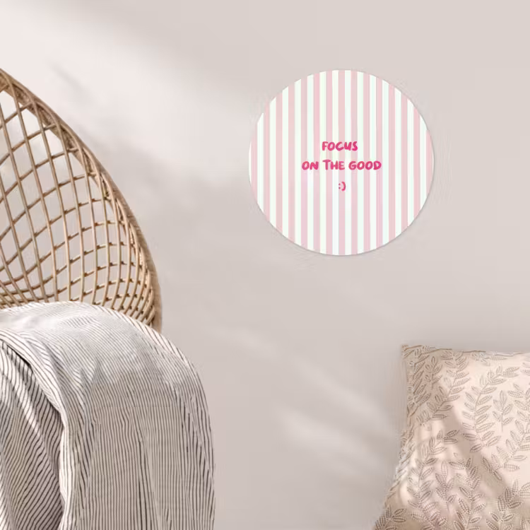 Behangcirkel - Focus on the good - Strepen - Roze - Smiley — 5