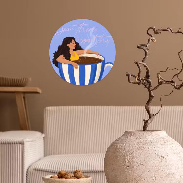 Behangcirkel - Mok - Koffie - Vrouw - Paars — 2