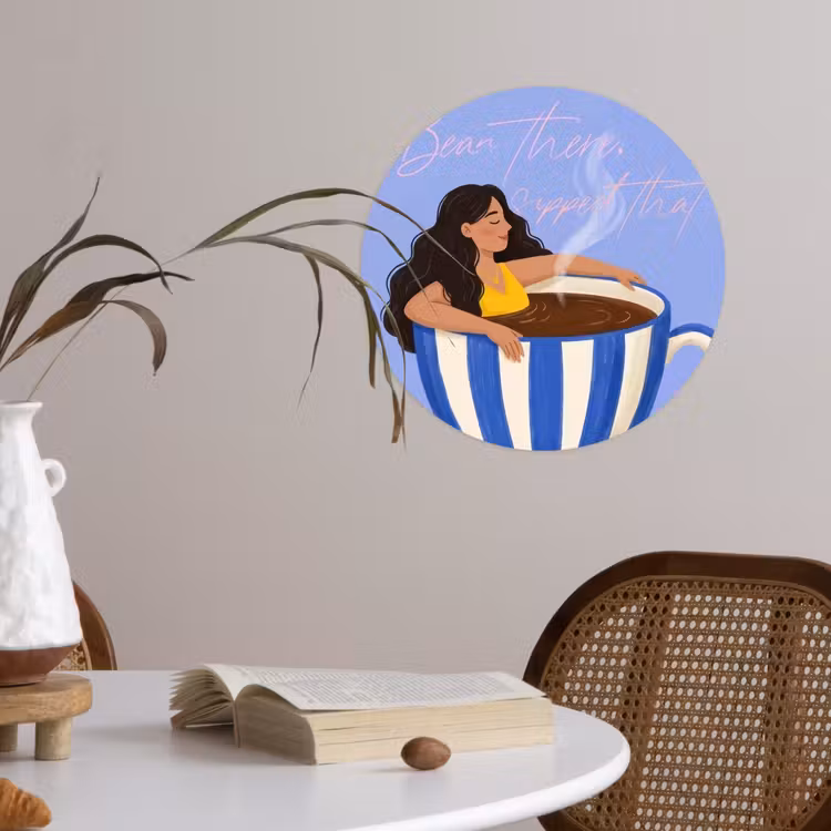 Behangcirkel - Mok - Koffie - Vrouw - Paars — 4