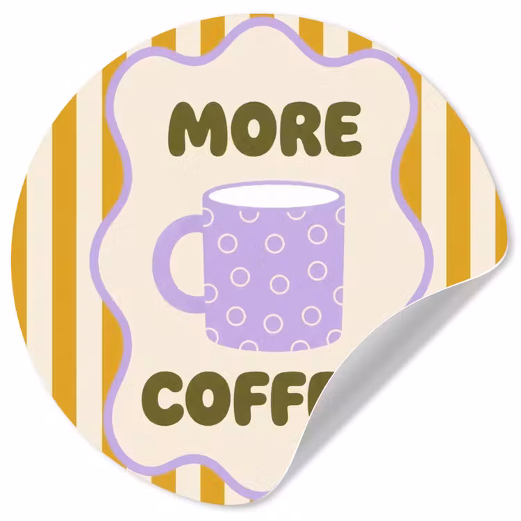 Behangcirkel - More coffee - Geel - Paars - Strepen - Mok — 1