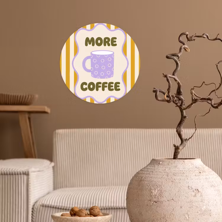 Behangcirkel - More coffee - Geel - Paars - Strepen - Mok — 2