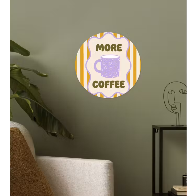 Behangcirkel - More coffee - Geel - Paars - Strepen - Mok — 3