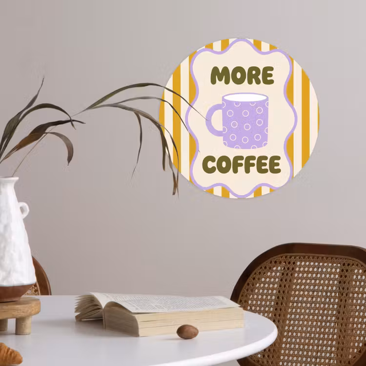Behangcirkel - More coffee - Geel - Paars - Strepen - Mok — 4